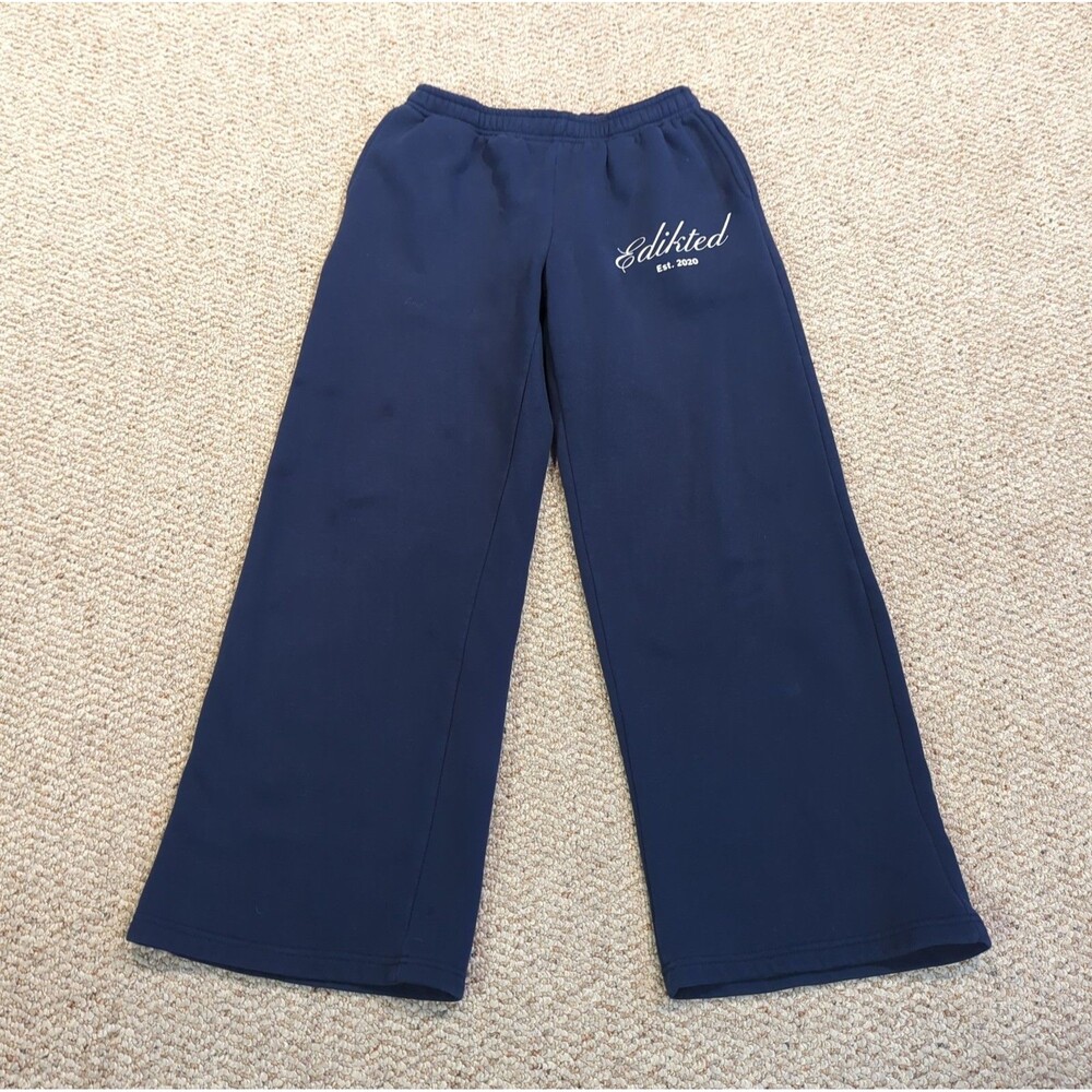 Edikted Wide Leg Sweatpants Womens M Blue Fleece Lounge Athleisure